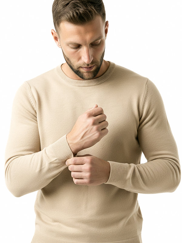 KNITTED ROUND NECK JUMPER | BEIGE