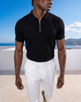 Black knit polo for men, Morengar — front detail