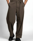 Relaxed Fit Belted Tailored Trousers | Brown