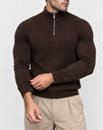 CHELSEA CABLE-KNIT ZIP SWEATER | CHOCOLATE