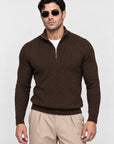 CHELSEA CABLE-KNIT ZIP SWEATER | CHOCOLATE
