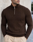 CHELSEA CABLE-KNIT ZIP SWEATER | CHOCOLATE