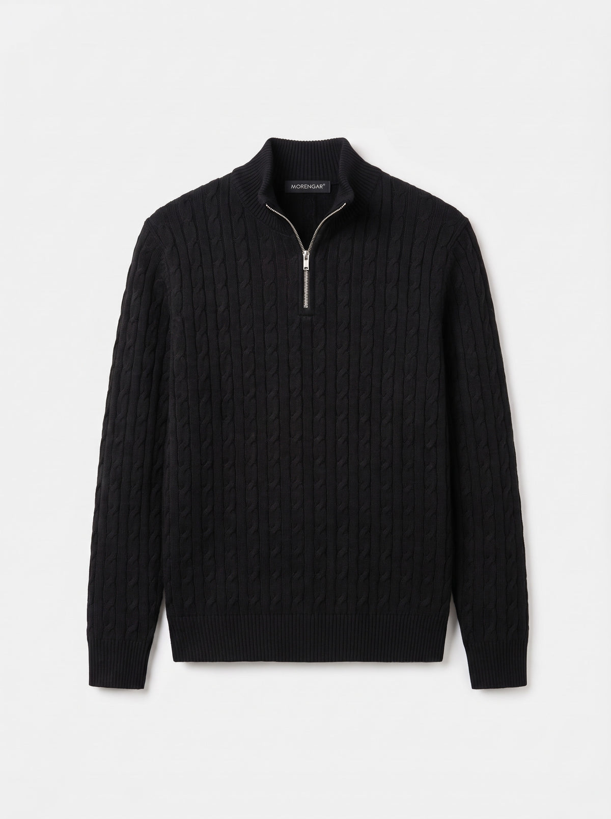 CHELSEA CABLE-KNIT ZIP SWEATER | BLACK