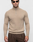 CHELSEA CABLE-KNIT ZIP SWEATER | BEIGE
