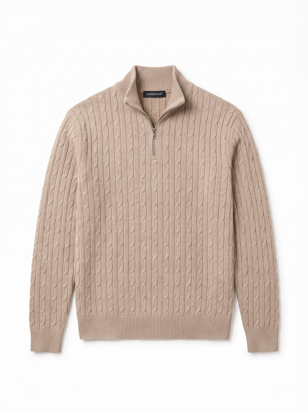 CHELSEA CABLE-KNIT ZIP SWEATER | BEIGE
