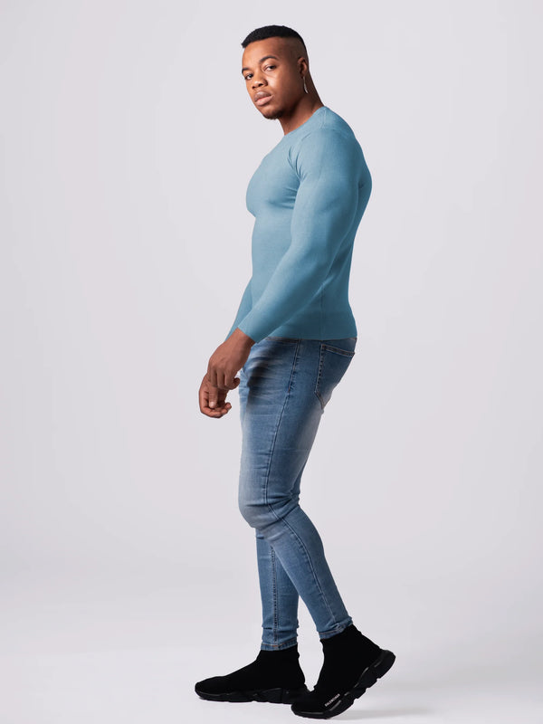 KNITTED ROUND NECK JUMPER | PASTEL BLUE