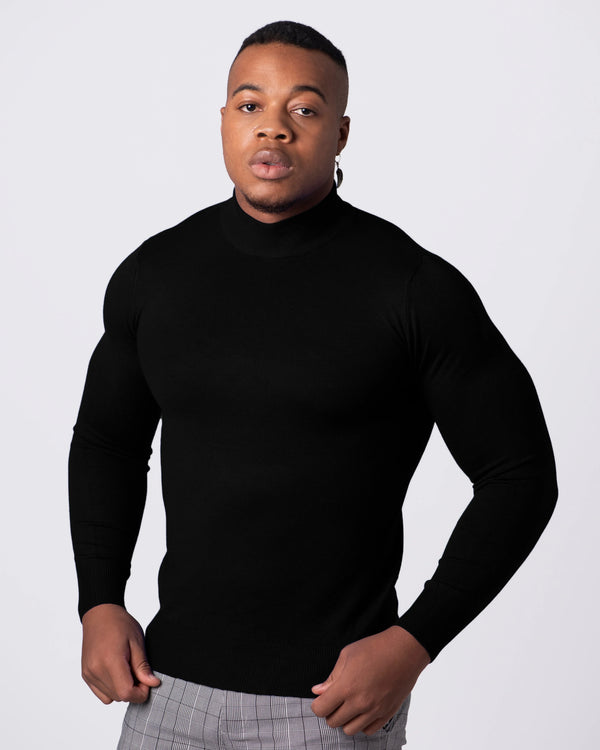 MORENGAR CLASSIC WOOL KNITTED JUMPER IN BLACK WITH MEDIUM NECK