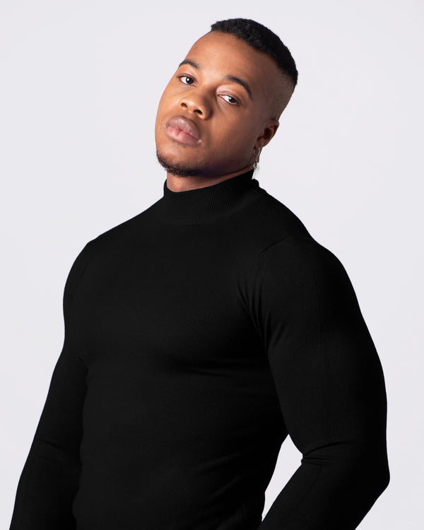 MORENGAR CLASSIC WOOL KNITTED JUMPER IN BLACK WITH MEDIUM NECK