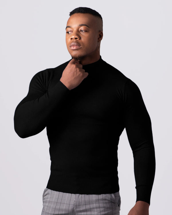 MORENGAR CLASSIC WOOL KNITTED JUMPER IN BLACK WITH MEDIUM NECK