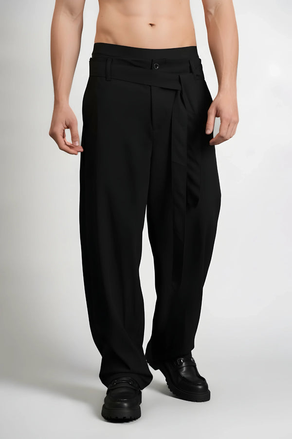 Relaxed Fit Belted Tailored Trousers | Black