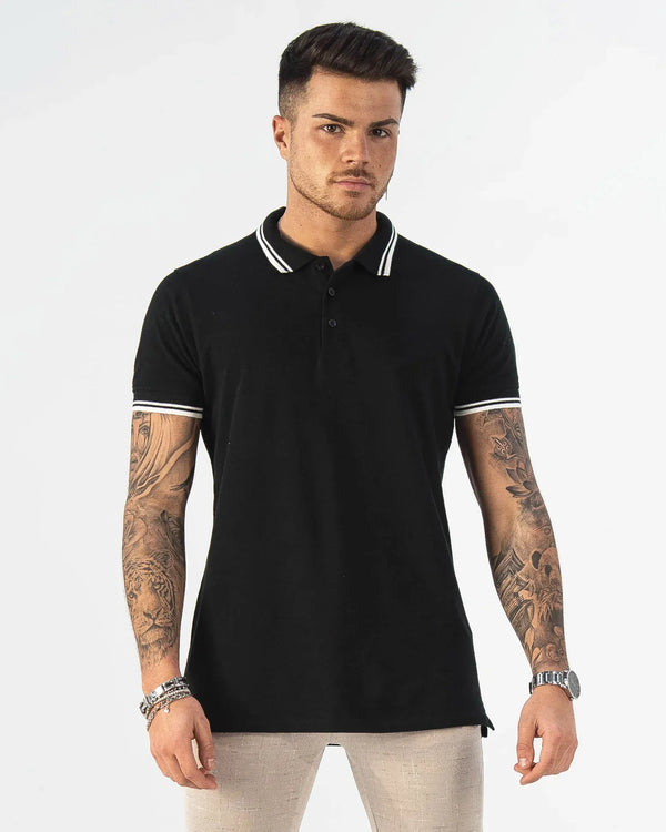 POLO SHIRT WITH CONTRAST COLLAR 2-BUNDLE | BLACK, WHITE