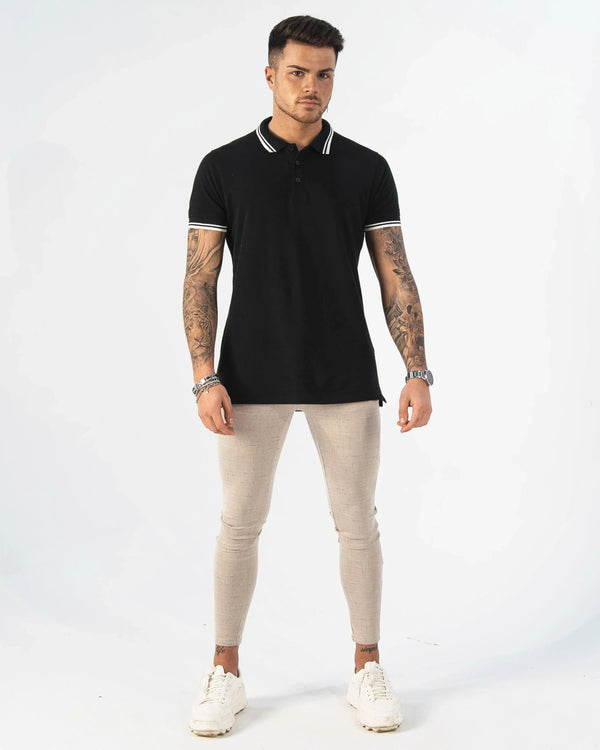 POLO SHIRT WITH CONTRAST COLLAR 2-BUNDLE | BLACK, WHITE