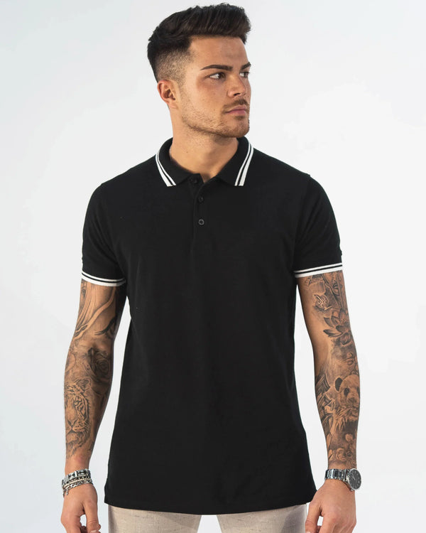 MORENGAR SCHWARZES POLOSHIRT MIT KONTRASTKRAGEN