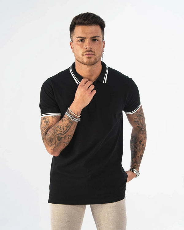 POLO SHIRT WITH CONTRAST COLLAR 2-BUNDLE | BLACK, WHITE