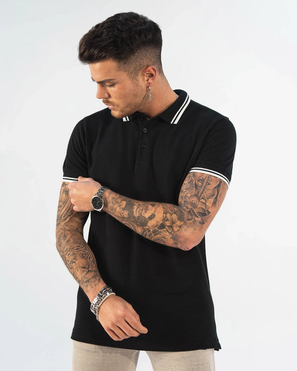 MORENGAR SCHWARZES POLOSHIRT MIT KONTRASTKRAGEN