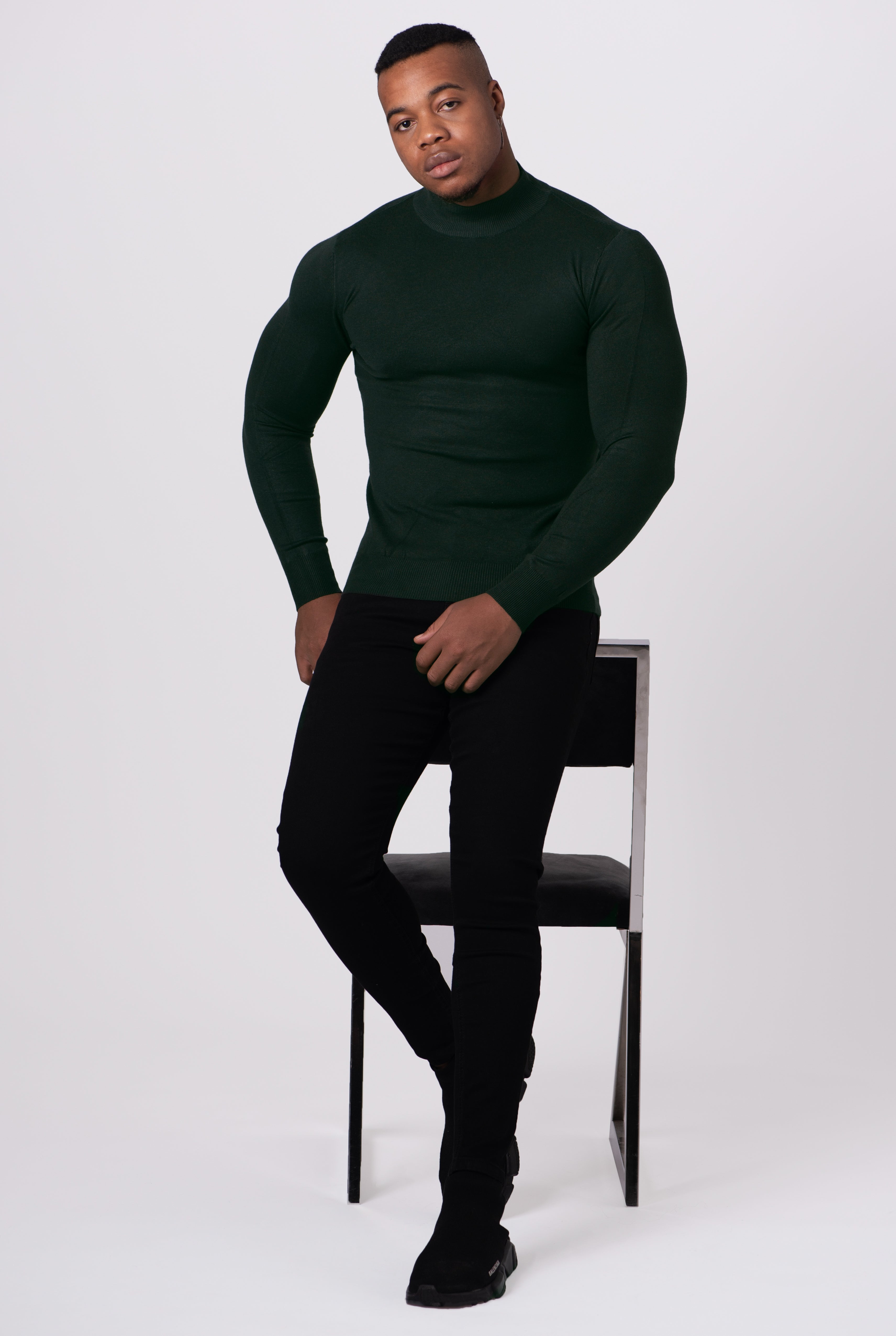 MORENGAR CLASSIC WOOL KNITTED JUMPER IN GREEN BOTTLE WITH MEDIUM NECK