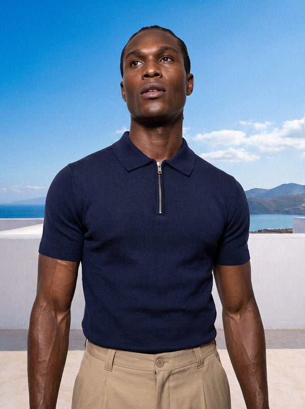 HALF-ZIP KNIT POLO | NAVY