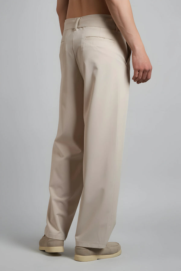 Relaxed Fit Belted Tailored Trousers | Beige