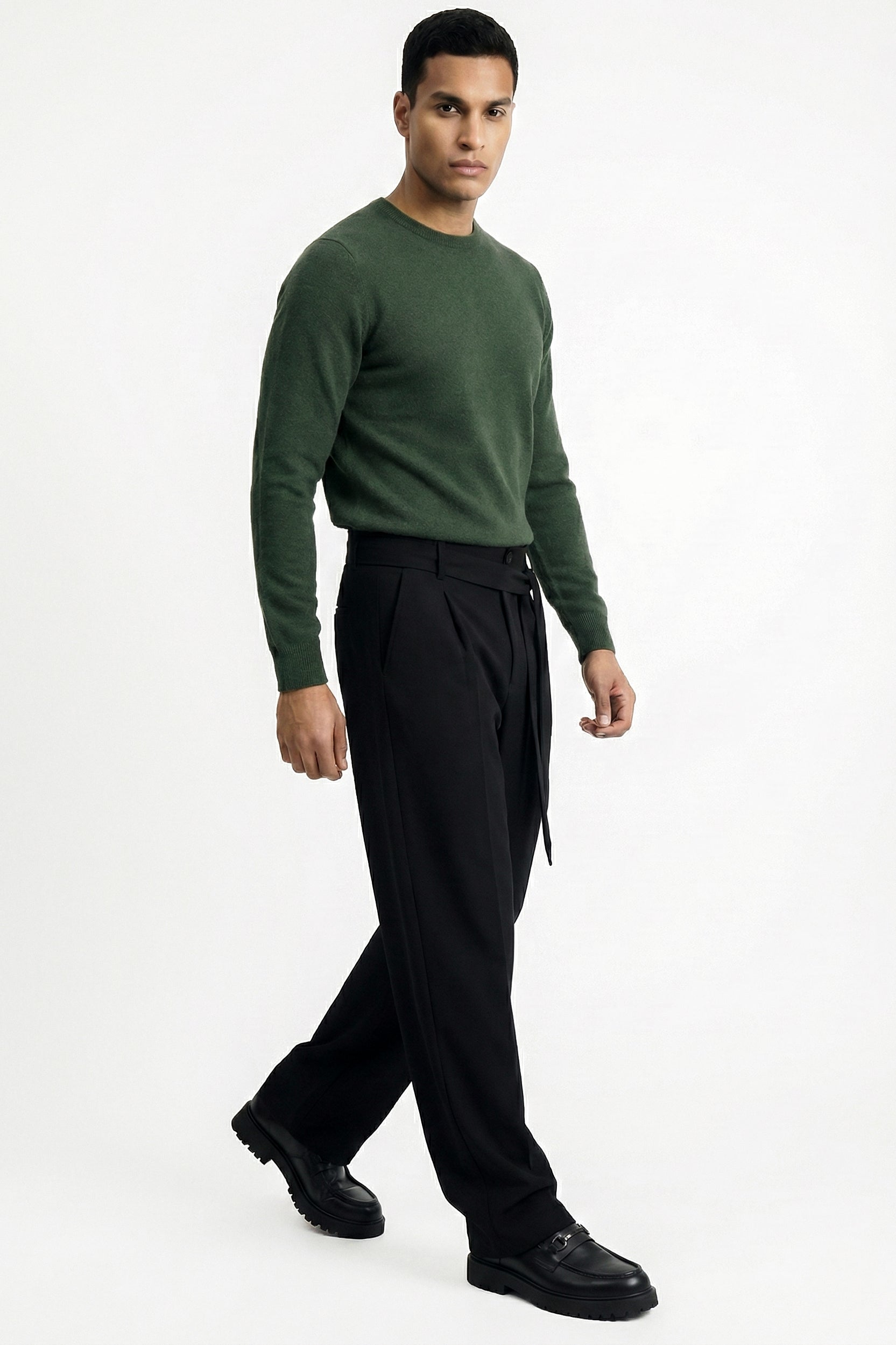 KNITTED ROUND NECK JUMPER | BOTTLE GREEN