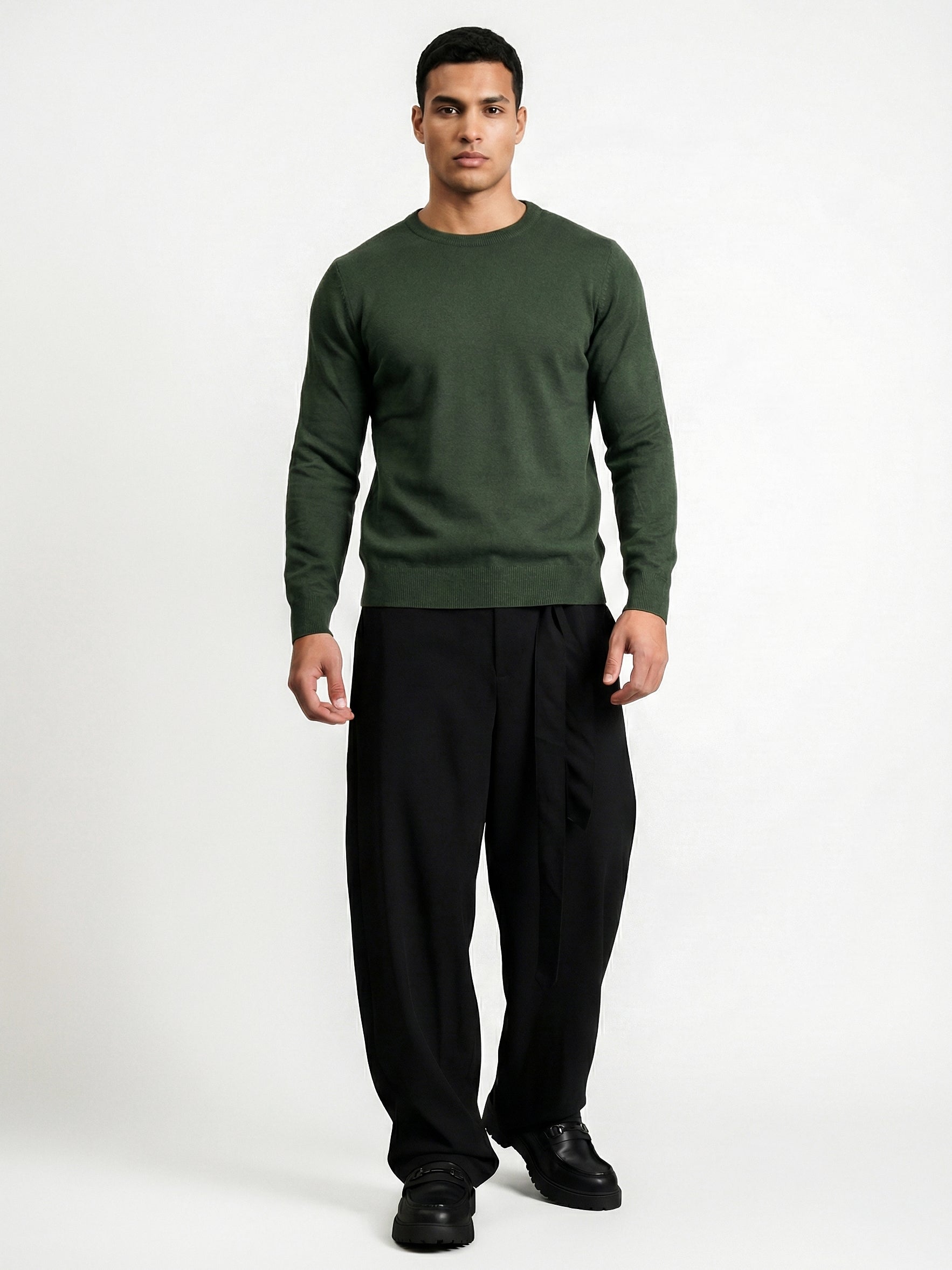KNITTED ROUND NECK JUMPER | BOTTLE GREEN