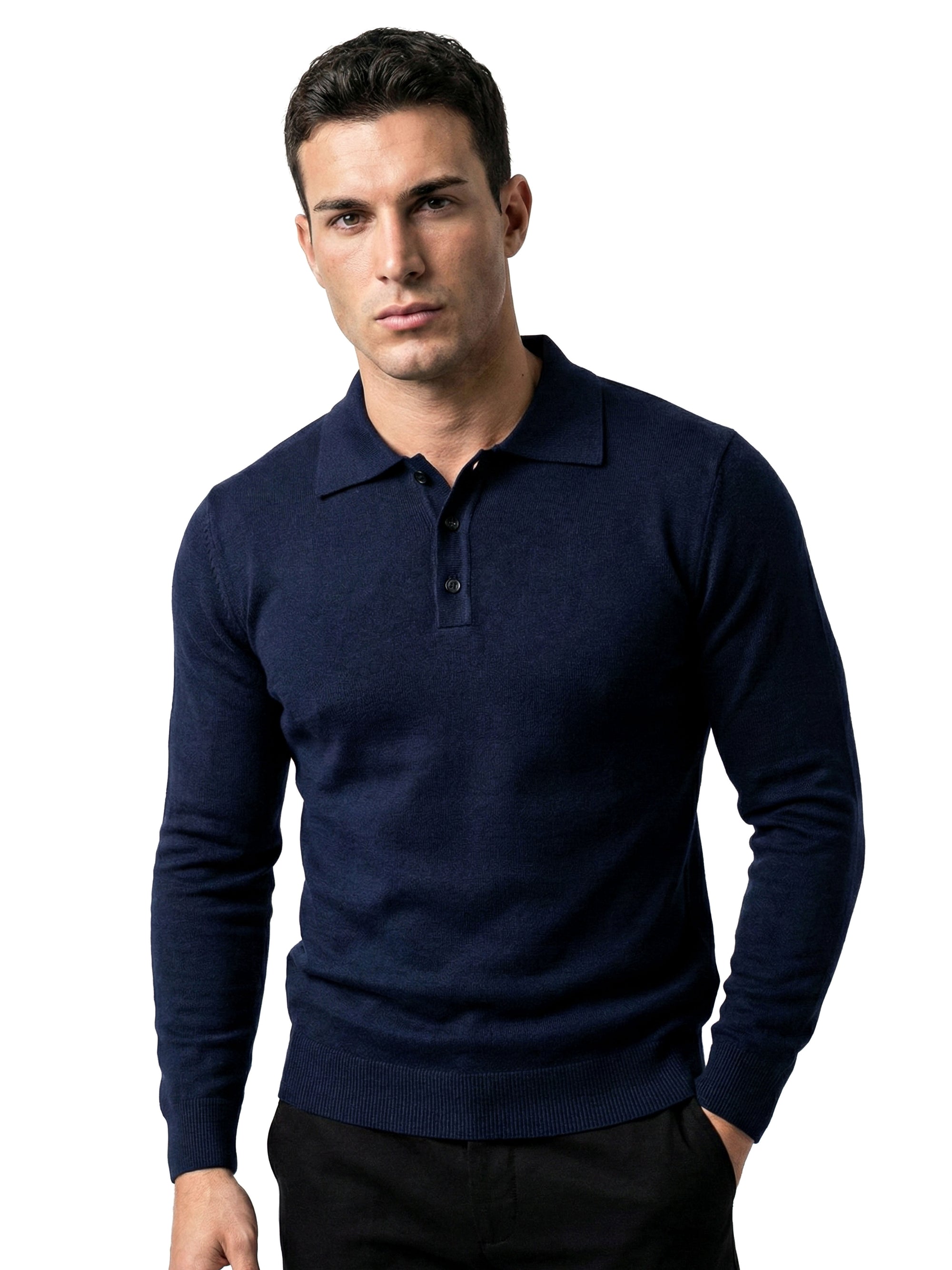 LONG SLEEVE KNITTED POLO | NAVY
