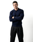 LONG SLEEVE KNITTED POLO | NAVY