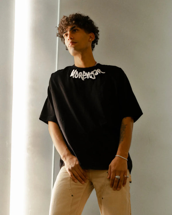 MORENGAR LOGO COLLAR T-SHIRT | BLACK