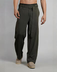 Relaxed Fit Belted Tailored Trousers | Khaki