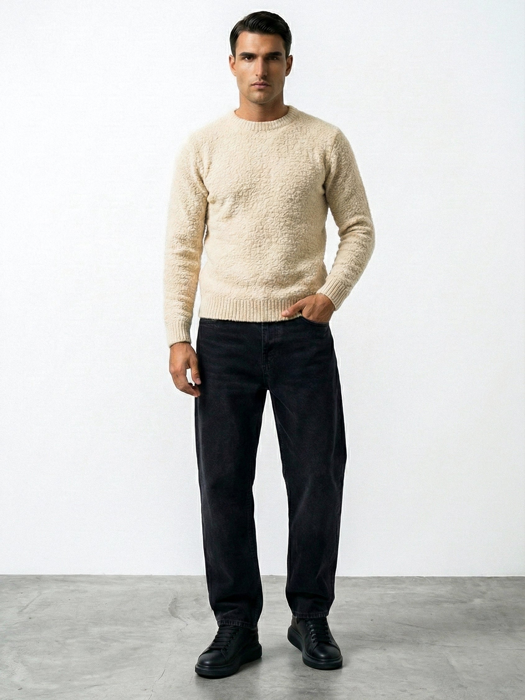 FLUFFY WOOL JUMPER | BEIGE