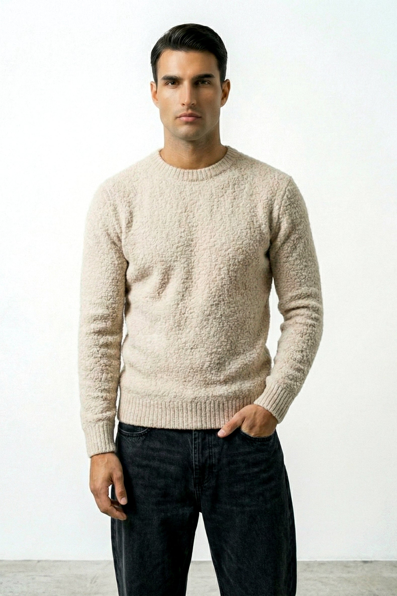 FLUFFY WOOL JUMPER | BEIGE