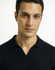 KNITTED POLO JUMPER WITH V-NECK | BLACK