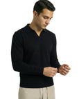 KNITTED POLO JUMPER WITH V-NECK | BLACK