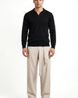 KNITTED POLO JUMPER WITH V-NECK | BLACK