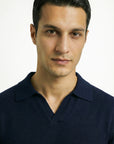 KNITTED POLO JUMPER WITH V-NECK | NAVY