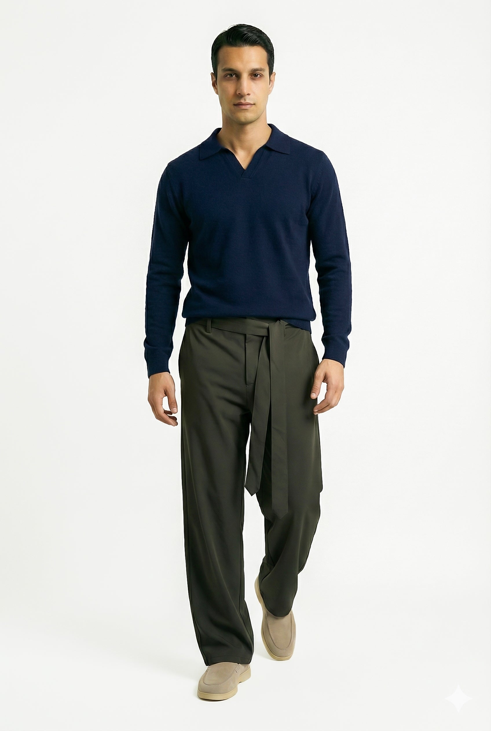 KNITTED POLO JUMPER WITH V-NECK | NAVY