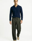 KNITTED POLO JUMPER WITH V-NECK | NAVY