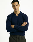 KNITTED POLO JUMPER WITH V-NECK | NAVY