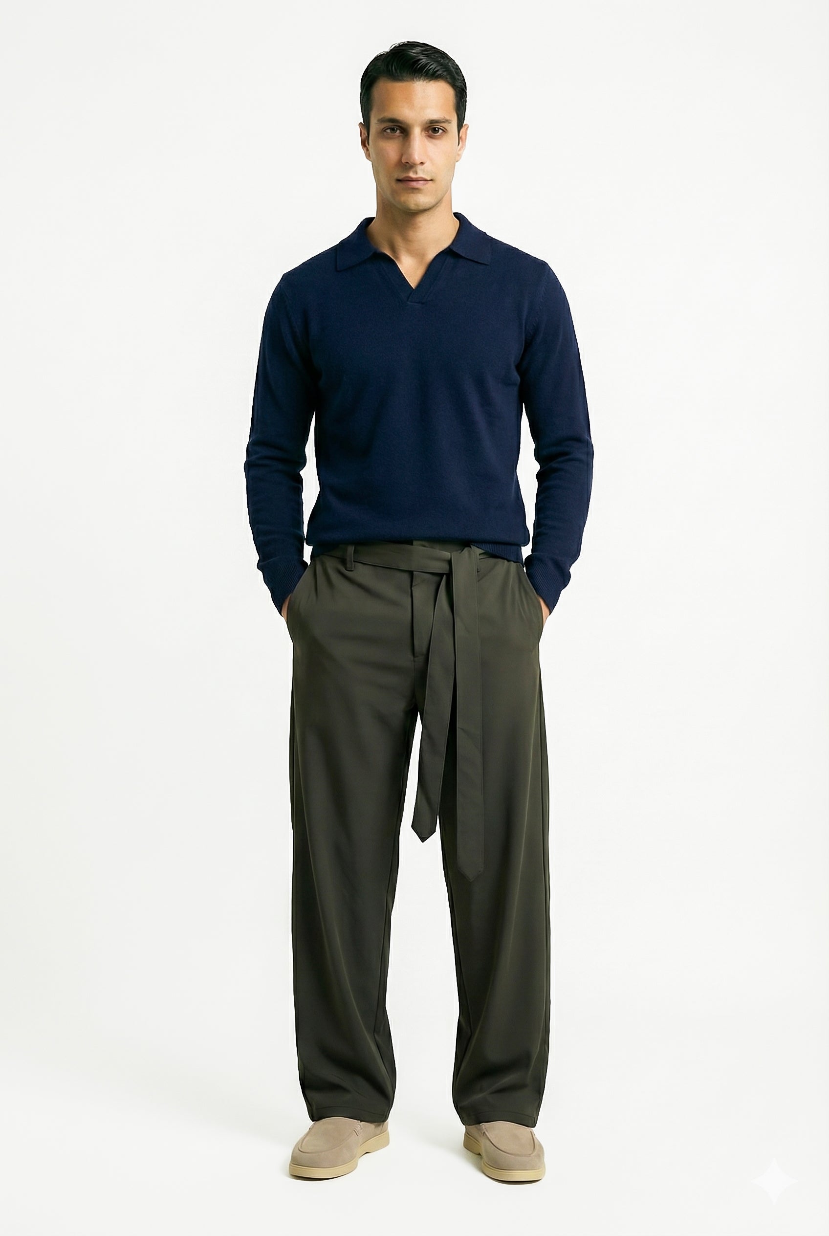 KNITTED POLO JUMPER WITH V-NECK | NAVY