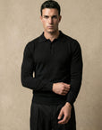 LONG SLEEVE KNITTED POLO | BLACK