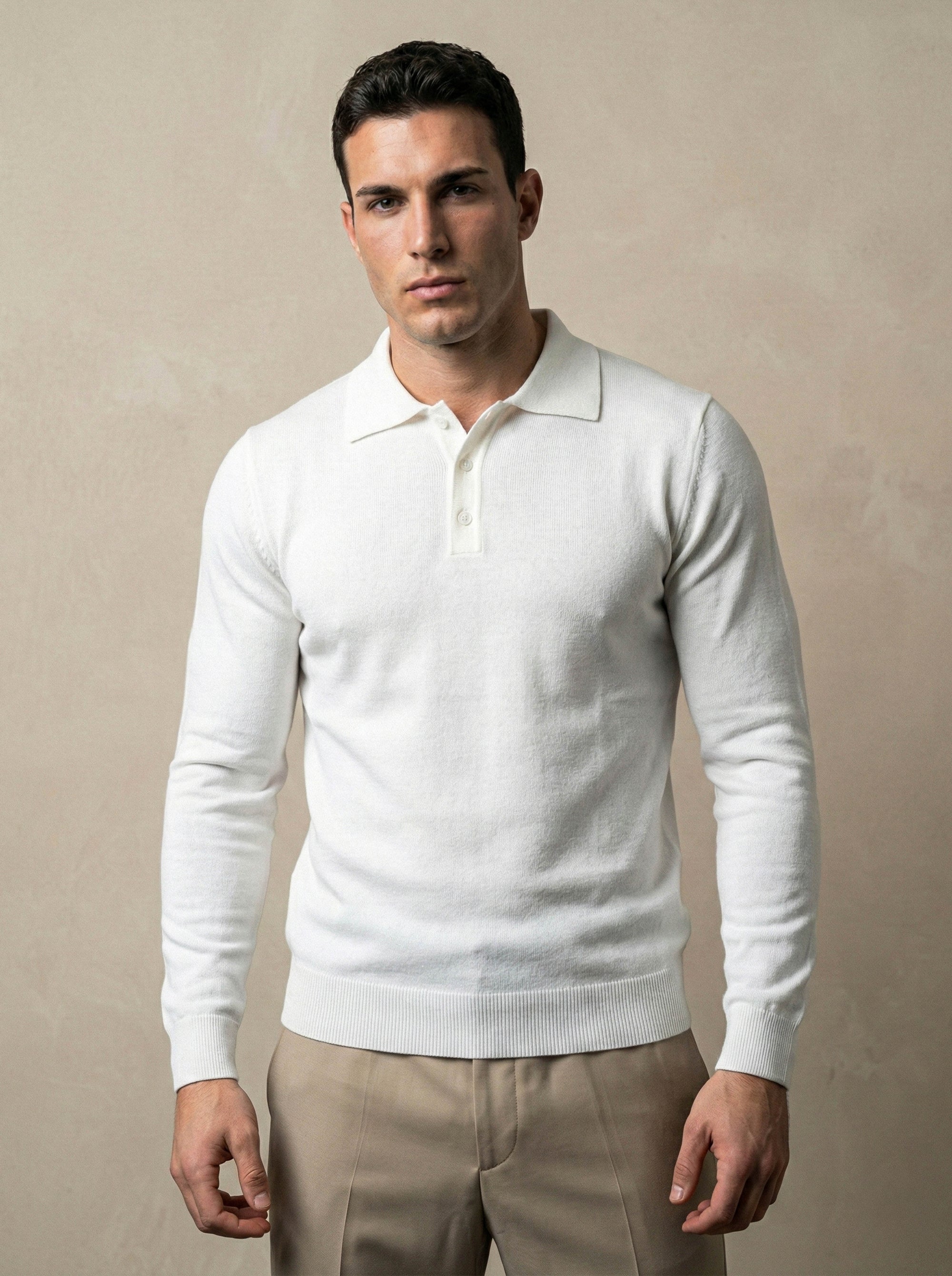 LONG SLEEVE KNITTED POLO | WHITE
