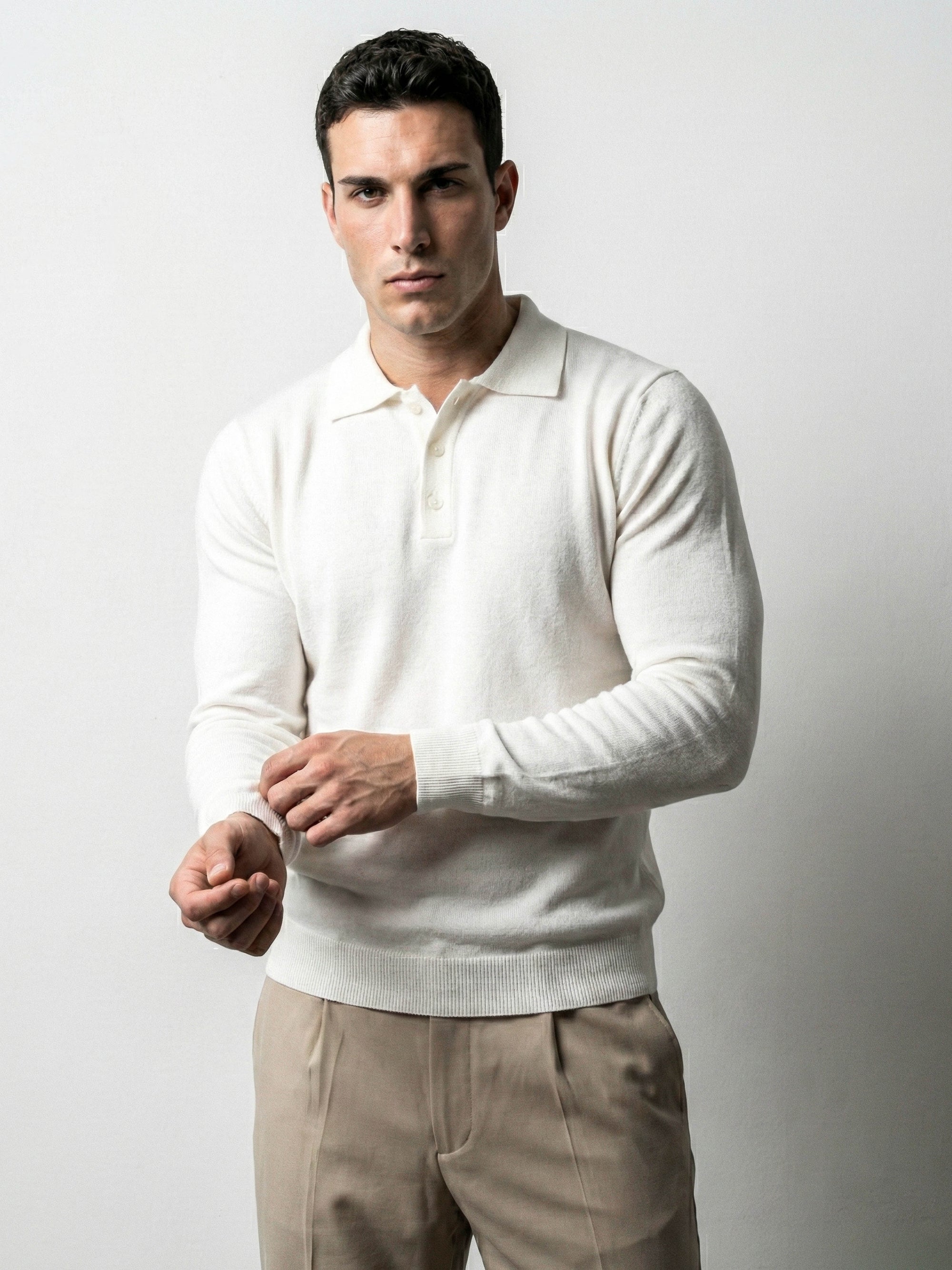 LONG SLEEVE KNITTED POLO | WHITE
