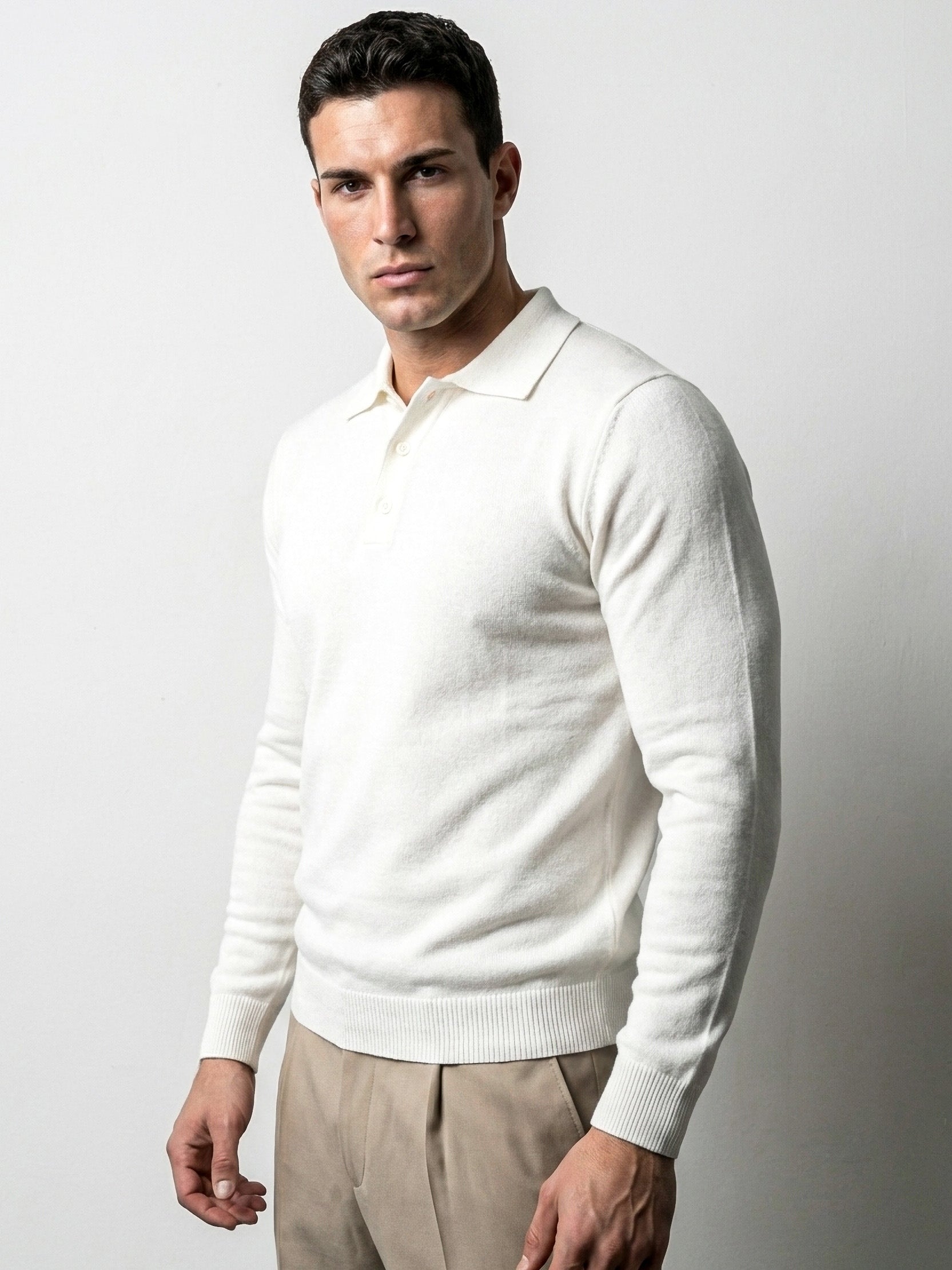 LONG SLEEVE KNITTED POLO | WHITE