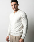 LONG SLEEVE KNITTED POLO | WHITE