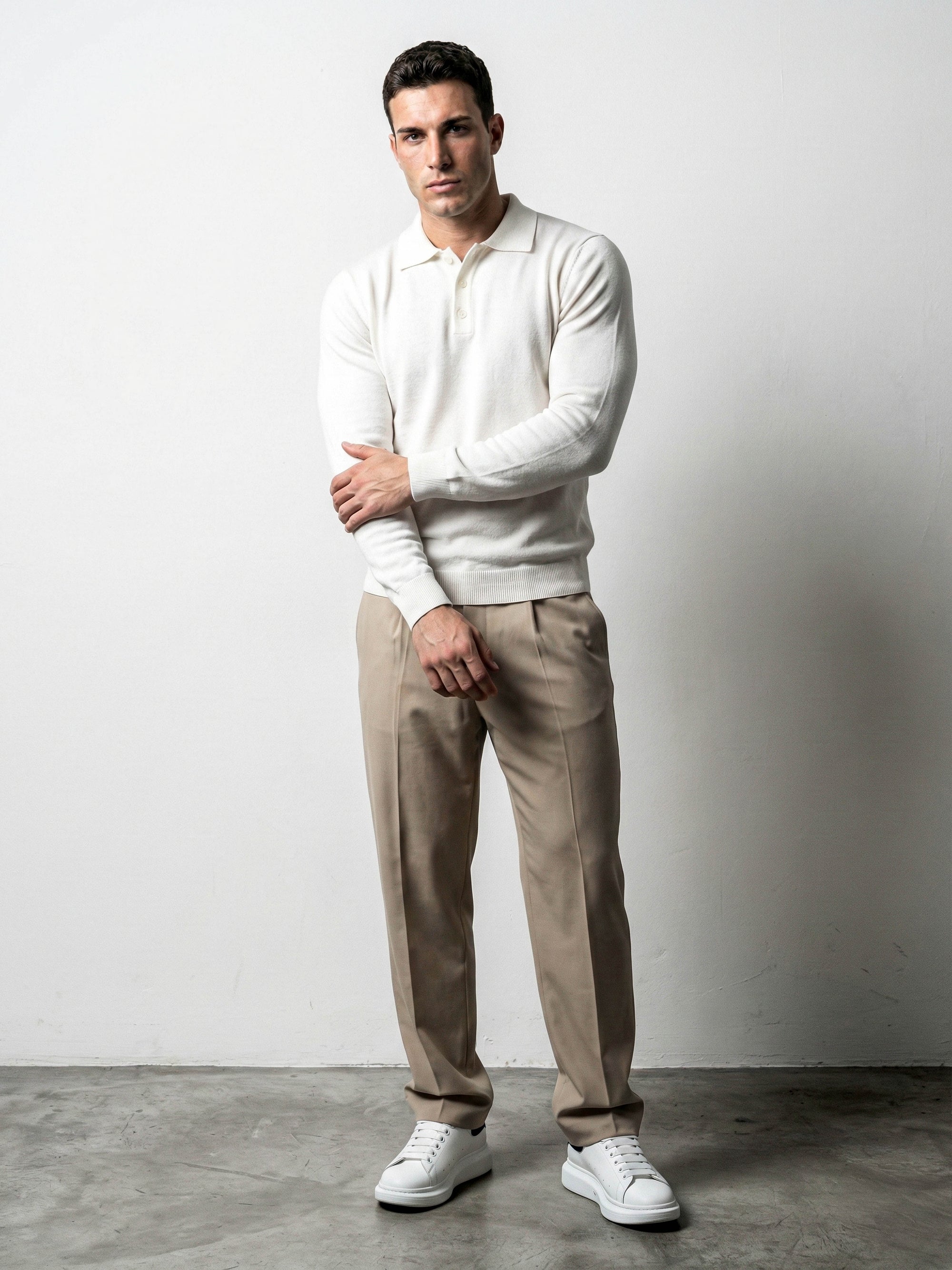 LONG SLEEVE KNITTED POLO | WHITE