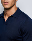 KNITTED POLO JUMPER WITH V-NECK | NAVY