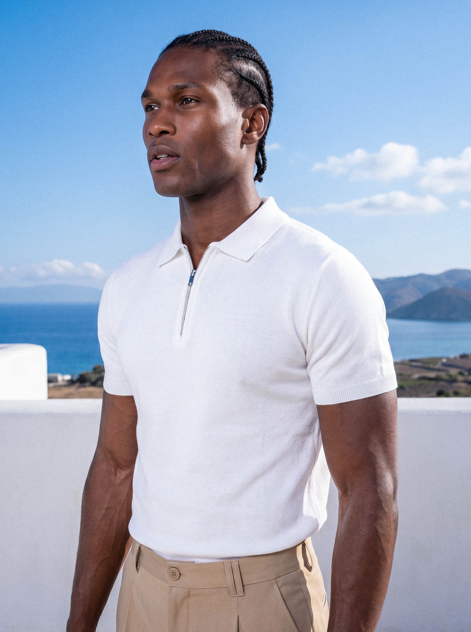 Morengar half-zip knit polo for men in white