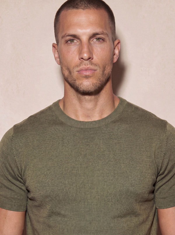 MILANO KNIT T-SHIRT | OLIVE GREEN