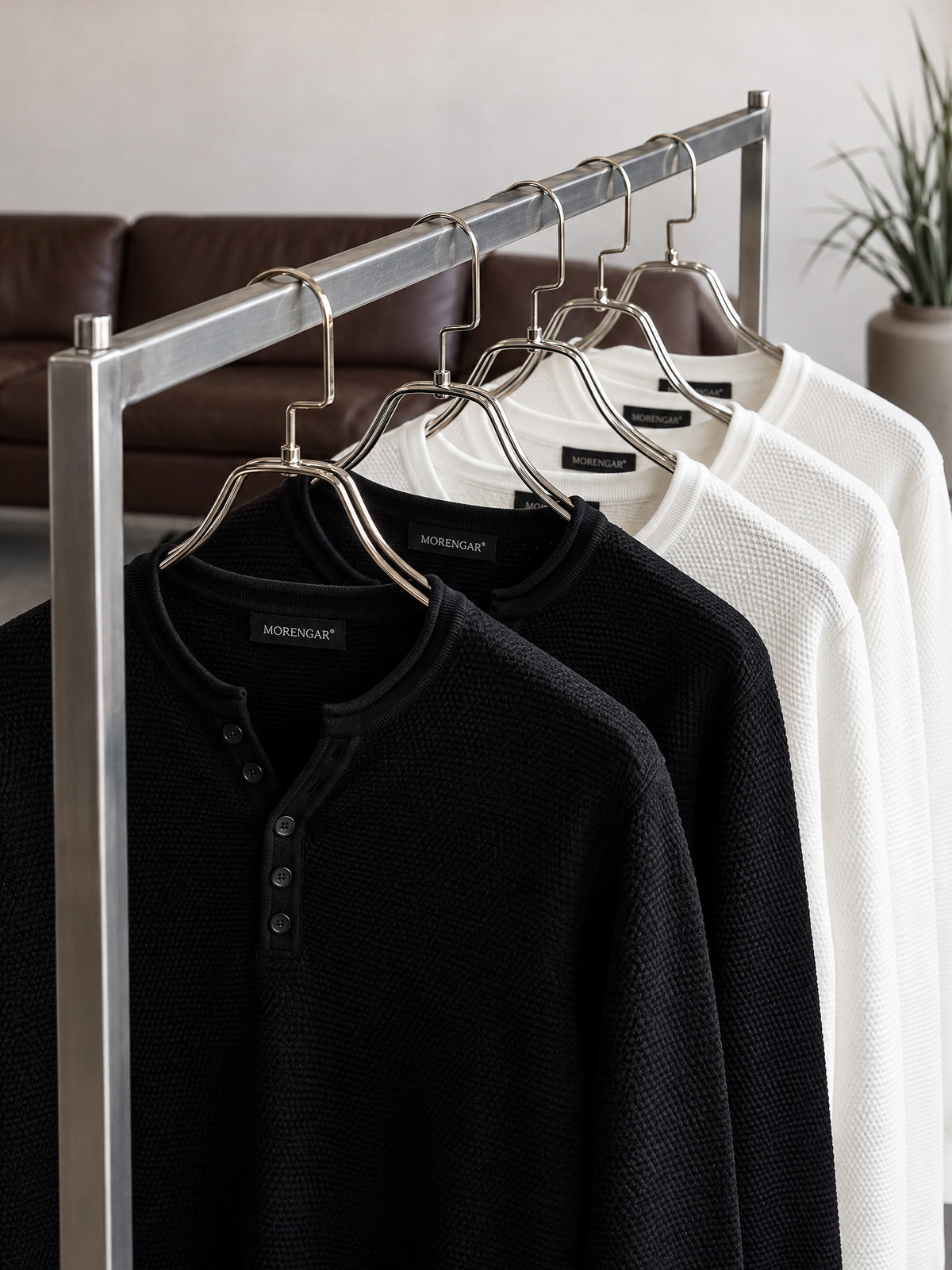 WAFFLE KNIT HENLEY | BLACK