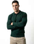 LONG SLEEVE KNITTED POLO | BOTTLE GREEN