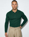 LONG SLEEVE KNITTED POLO | BOTTLE GREEN